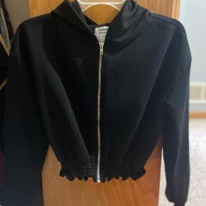 Black cropped zip up hoodie